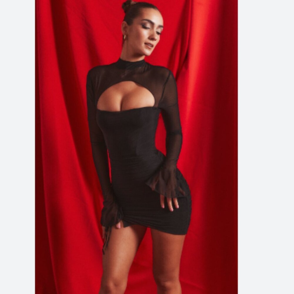 NWT House of CB Cecilia Black Mesh Cutout Mini Dress Size Medium D-E